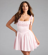 Elida Lace-Up Skater Satin Short Dress